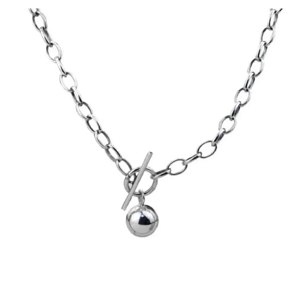 Sterling Silver Chain Bead Dangle Necklace Brand New - Picture 1 of 5